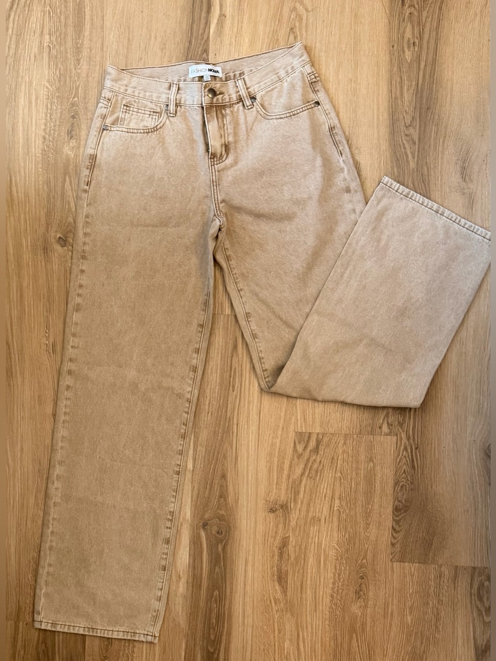Fashion Nova Women's Tan Straight-Leg Jeans